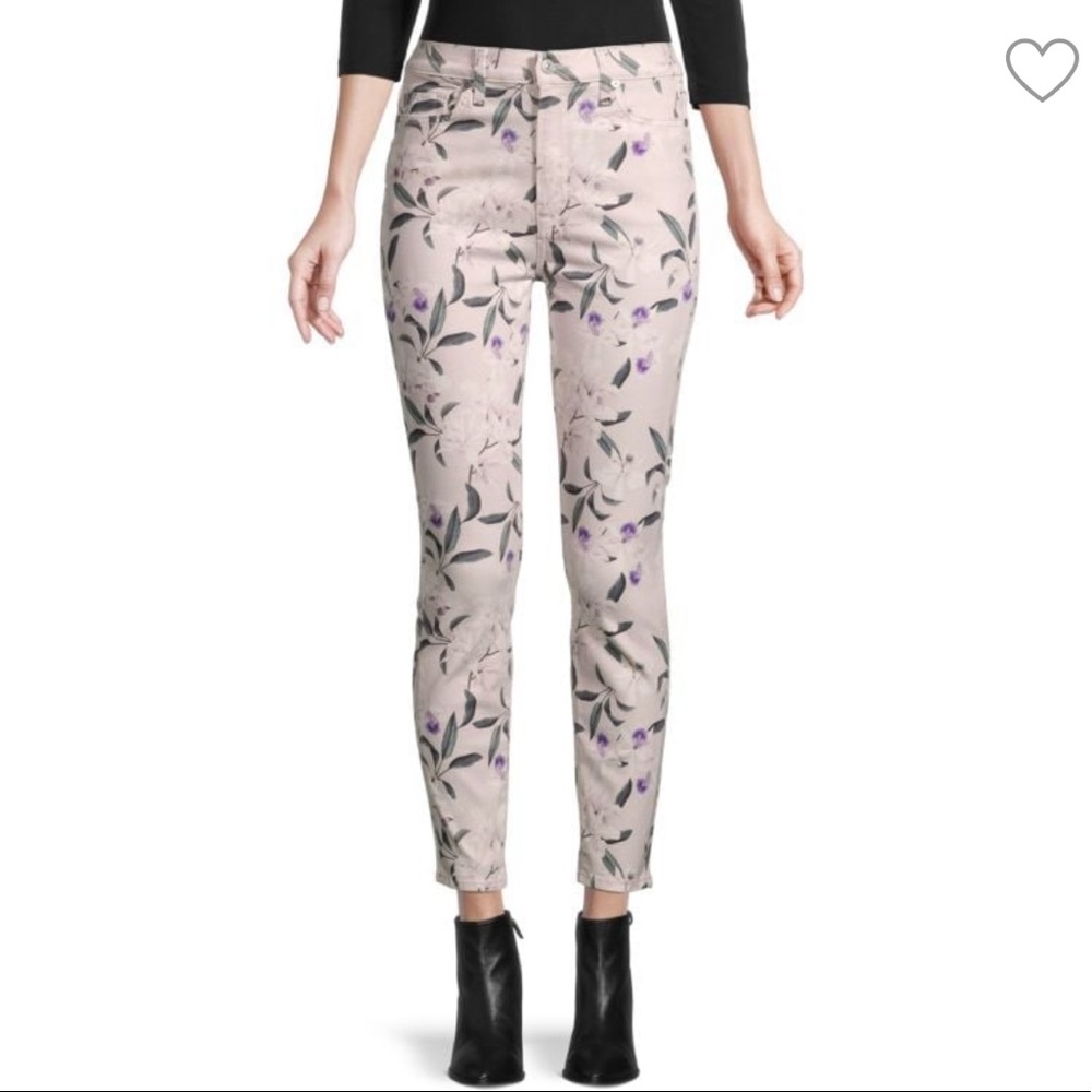 7 for all mankind Iris Floral The High Waist Ankle Skinny pink purple cropped 28